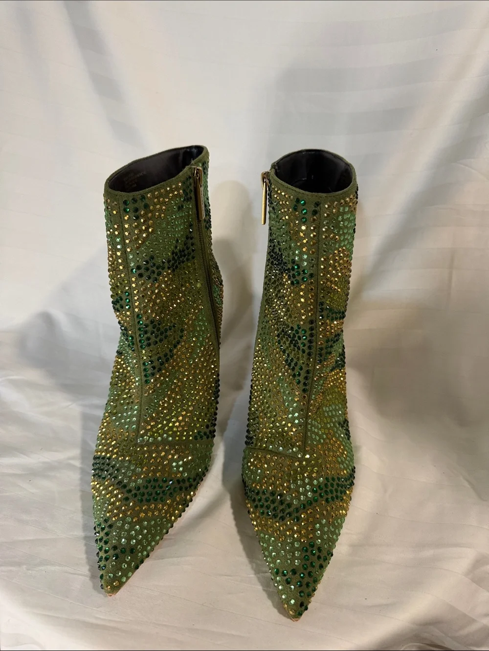 Kurt Geiger Green Crystal Embellished Pointed Ankle Boots